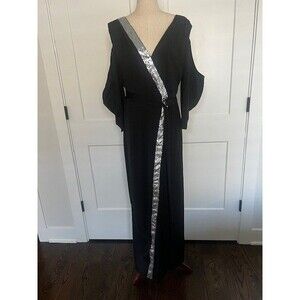 Womens Black Cold Shoulder Wide Leg Jumpsuit with Sequin Trim XXL New Elegant